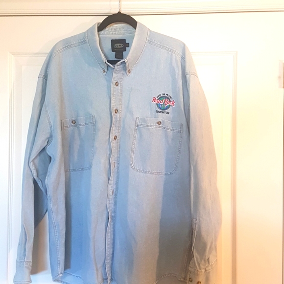 Vintage Mens XL Hard Rock Cafe Blue Jean Shirt - Picture 1 of 5